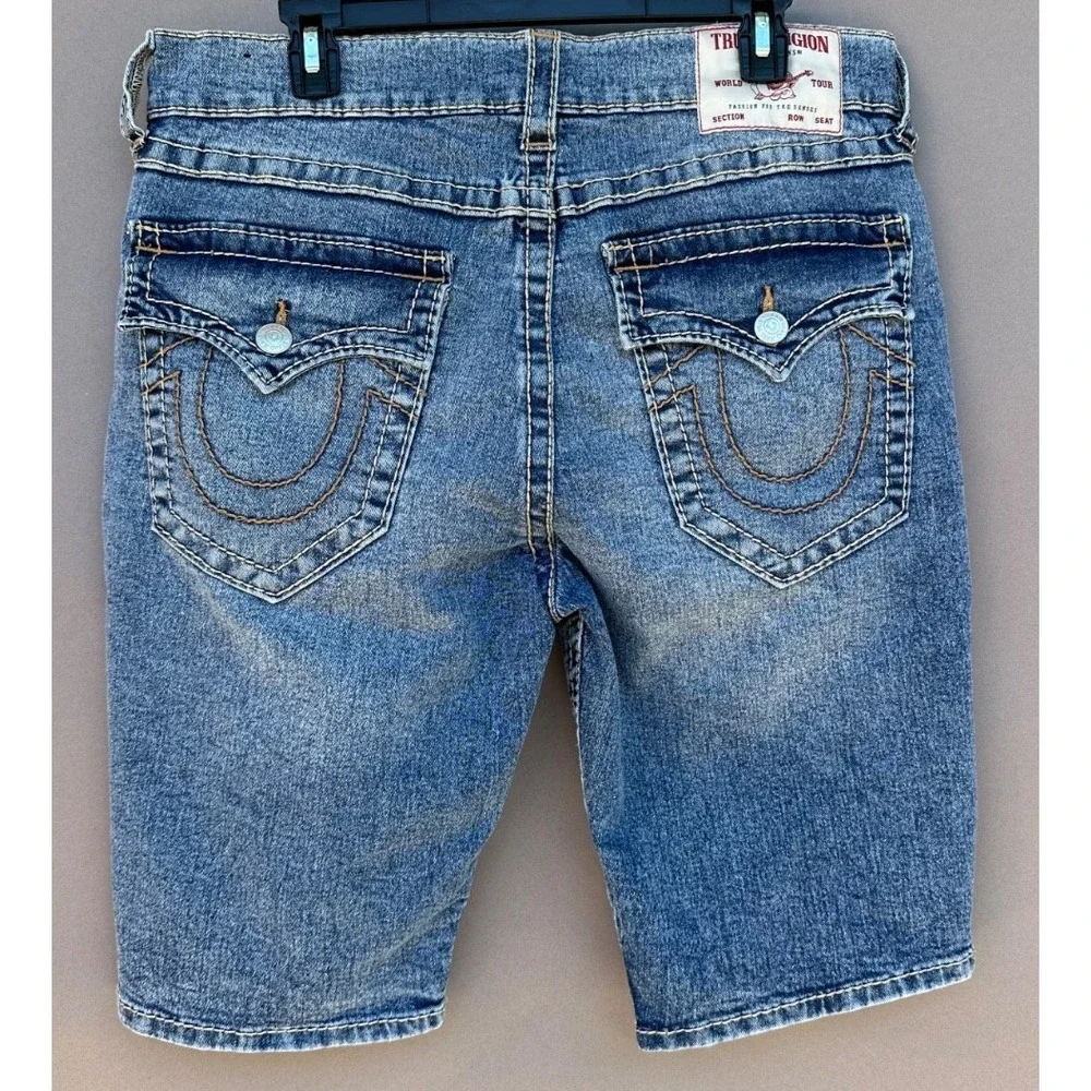 True Religion Ricky Big T Shorts Mens 34 Light Wash Relaxed Flap Denim Y2K Sk8